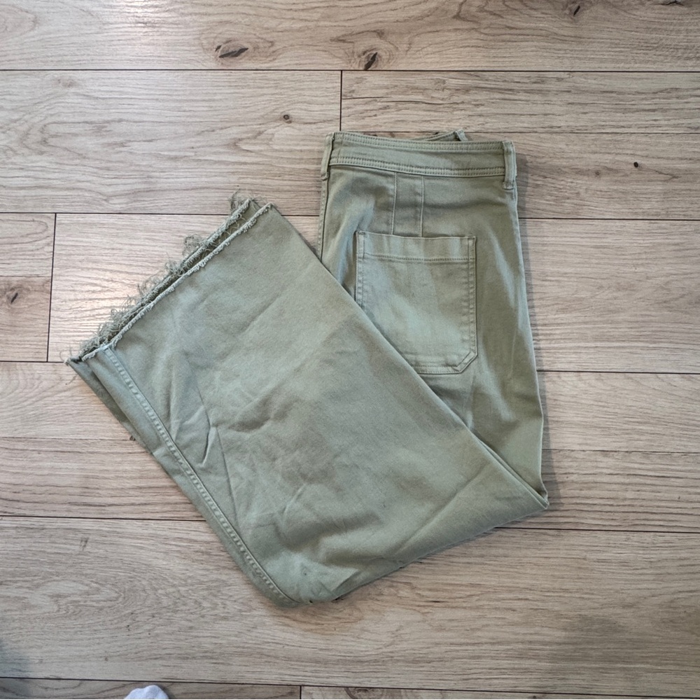 Maeve The Ettie Wide Leg Crop Sage Green Denim